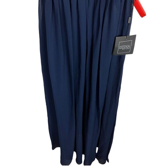 Mac Duggal Dress 2 Navy High Neck Chiffon Gown Pleated Bow Flowy Maxi Sleeveless - Picture 3 of 9